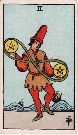 ウェイト版タロット「ペンタクルの2」1909年原画