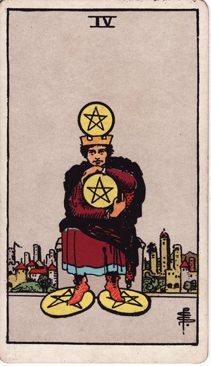 ウェイト版タロット「ペンタクルの4」1909年原画