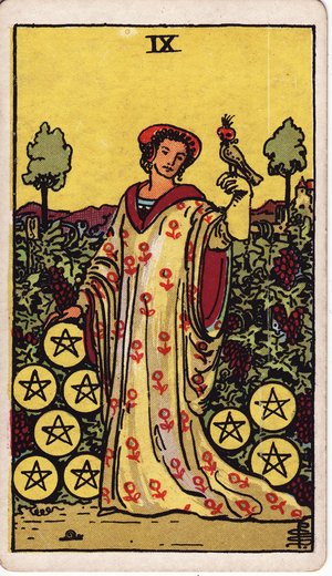 ウェイト版タロット「ペンタクルの9」1909年原画