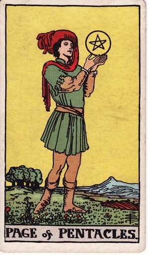 ウェイト版タロット「ペンタクルのペイジ」1909年原画