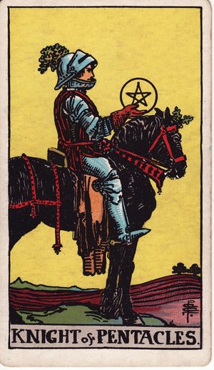 ウェイト版タロット「ペンタクルのナイト」1909年原画