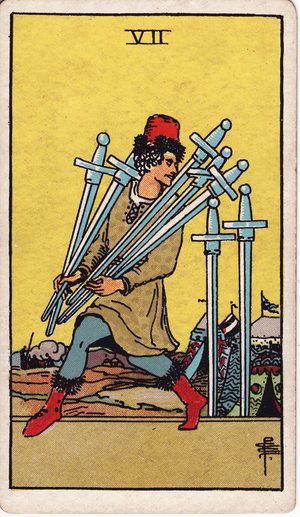 ウェイト版タロット「ソードの7」1909年原画