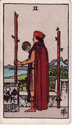 ウェイト版タロット「ワンドの2」1909年原画