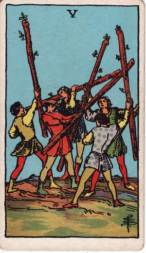 ウェイト版タロット「ワンドの5」1909年原画