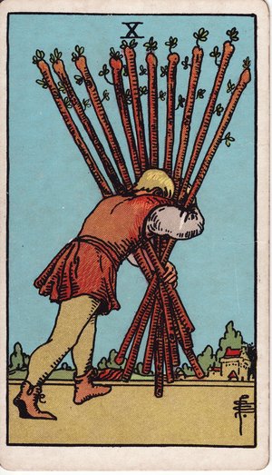 ウェイト版タロット「ワンドの10」1909年原画