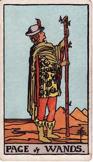 ウェイト版タロット「ワンドのペイジ」1909年原画